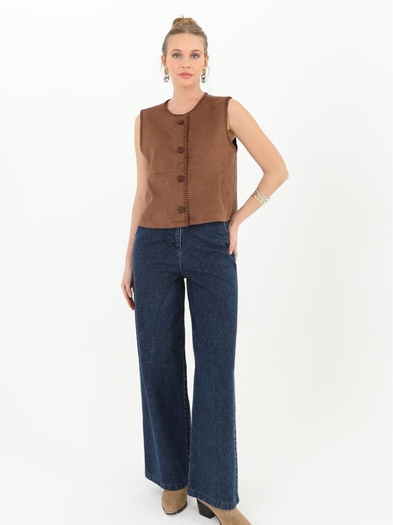 Kadın Çoban Dikişli Süet Yelek