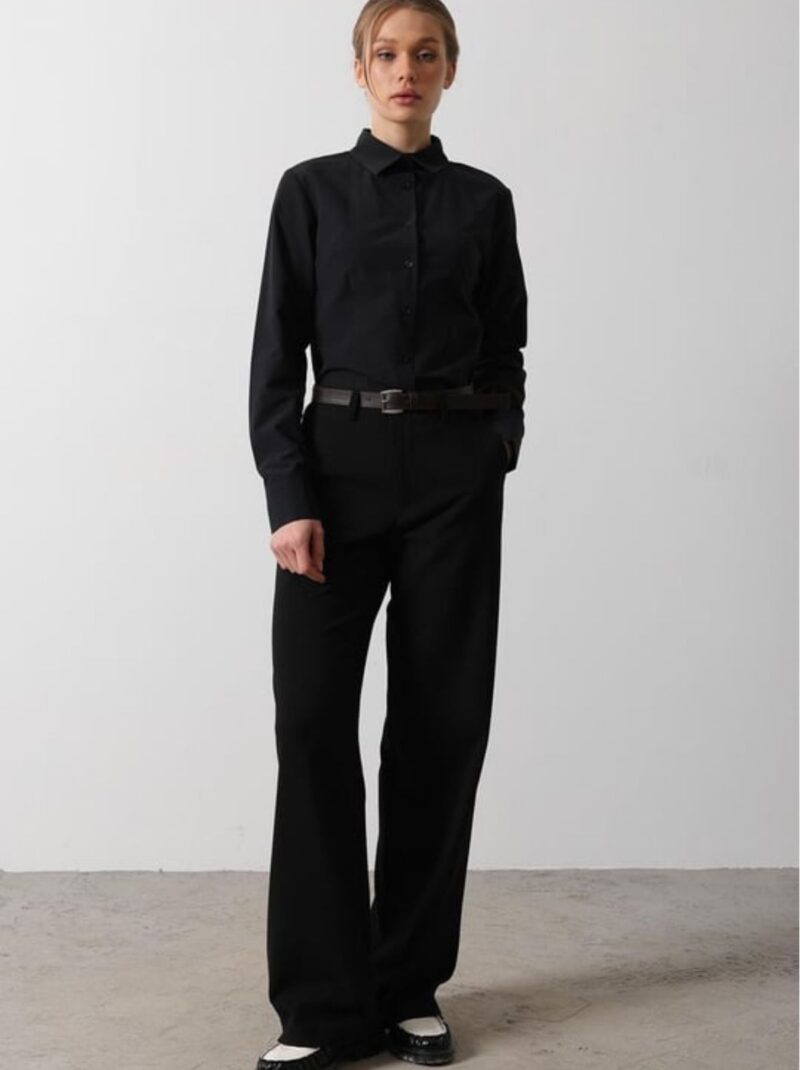 Kadın Kemerli Palazzo Pantolon Siyah