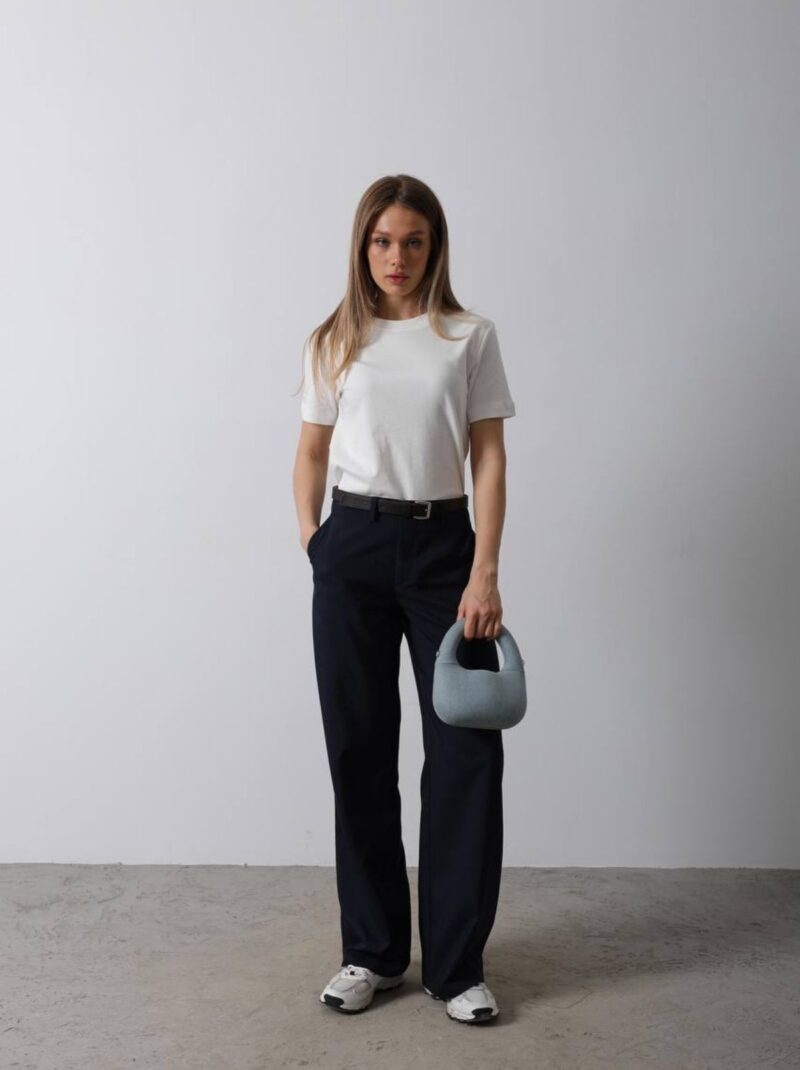 Kadın Kemerli Palazzo Pantolon Lacivert