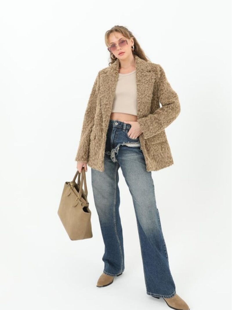 Kadın Kaşe Blazer Ceket Bej Kalın