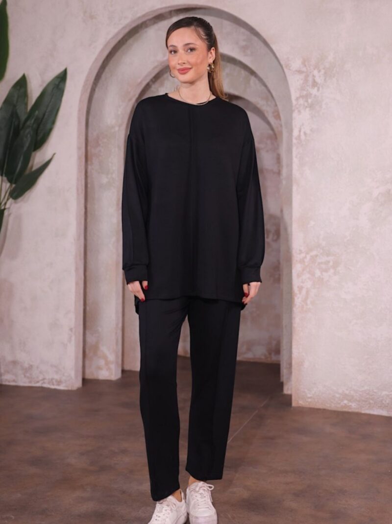 Kadın Modal Kumaş Alt Üst Takım Siyah