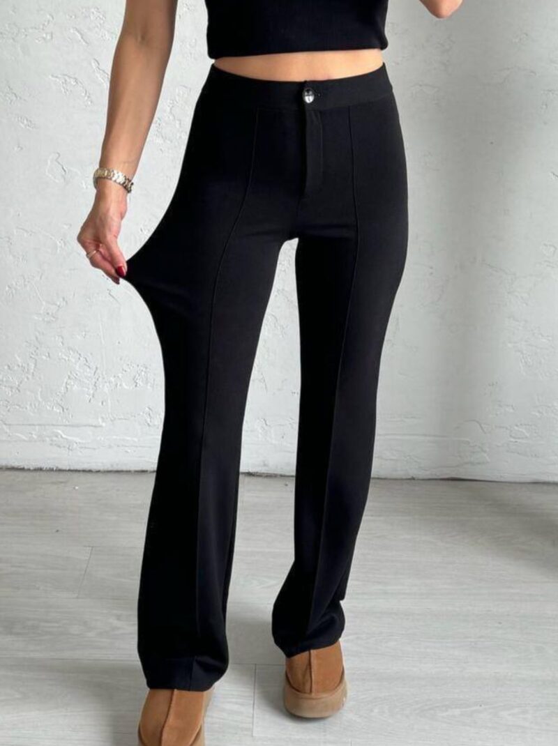 Kadın Krep Çımalı Likralı Düğme Belli Pantolon Siyah