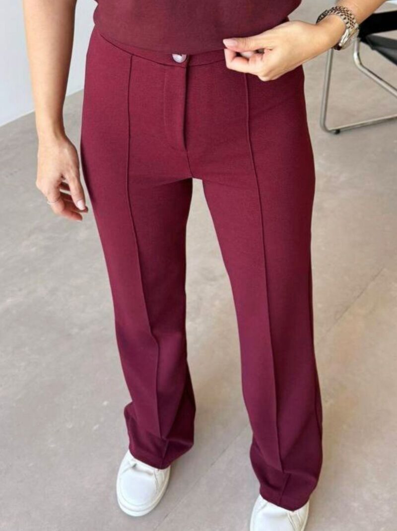 Kadın Krep Çımalı Likralı Düğme Belli Pantolon Bordo