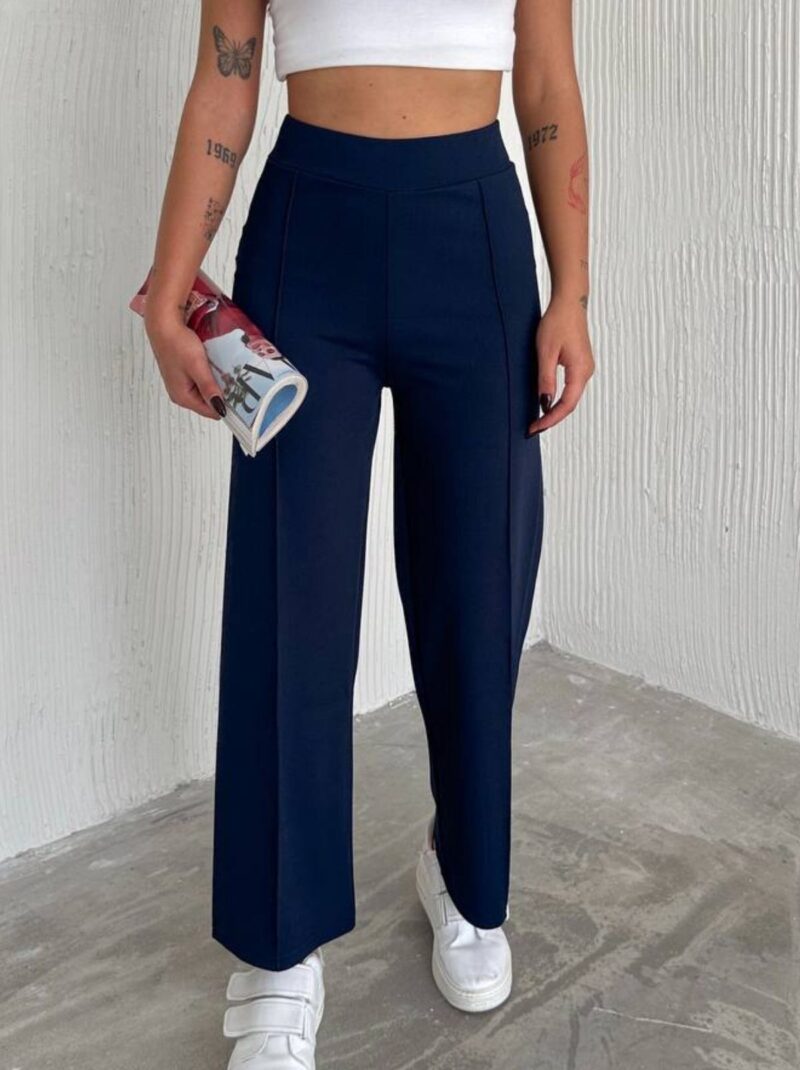 Kadın Krep Çımalı Likralı Pantolon Lacivert
