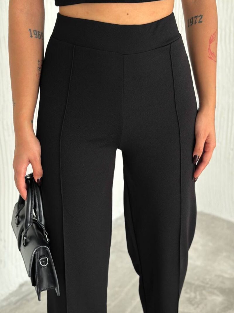 Kadın Krep Çımalı Likralı Pantolon Siyah