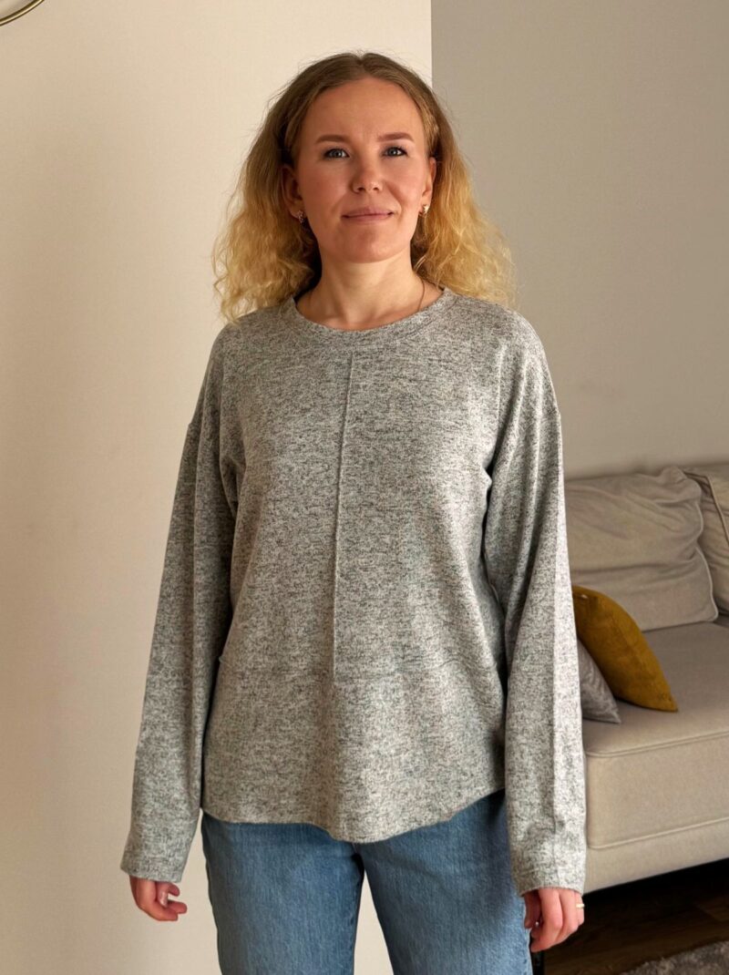 Kadın Pamuk Uzun Kollu Bluz Gri Kırçıllı