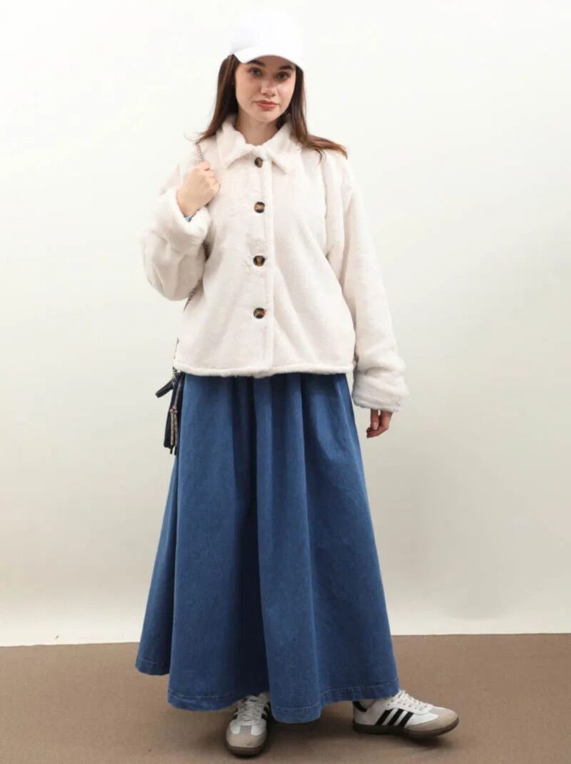 Kadın Peluş Ceket Beyaz