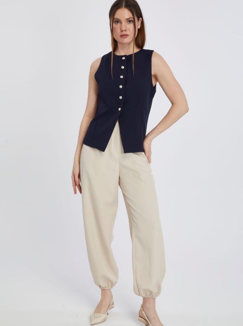 Kadın Çok Düğme Detaylı Lacivert Yelek