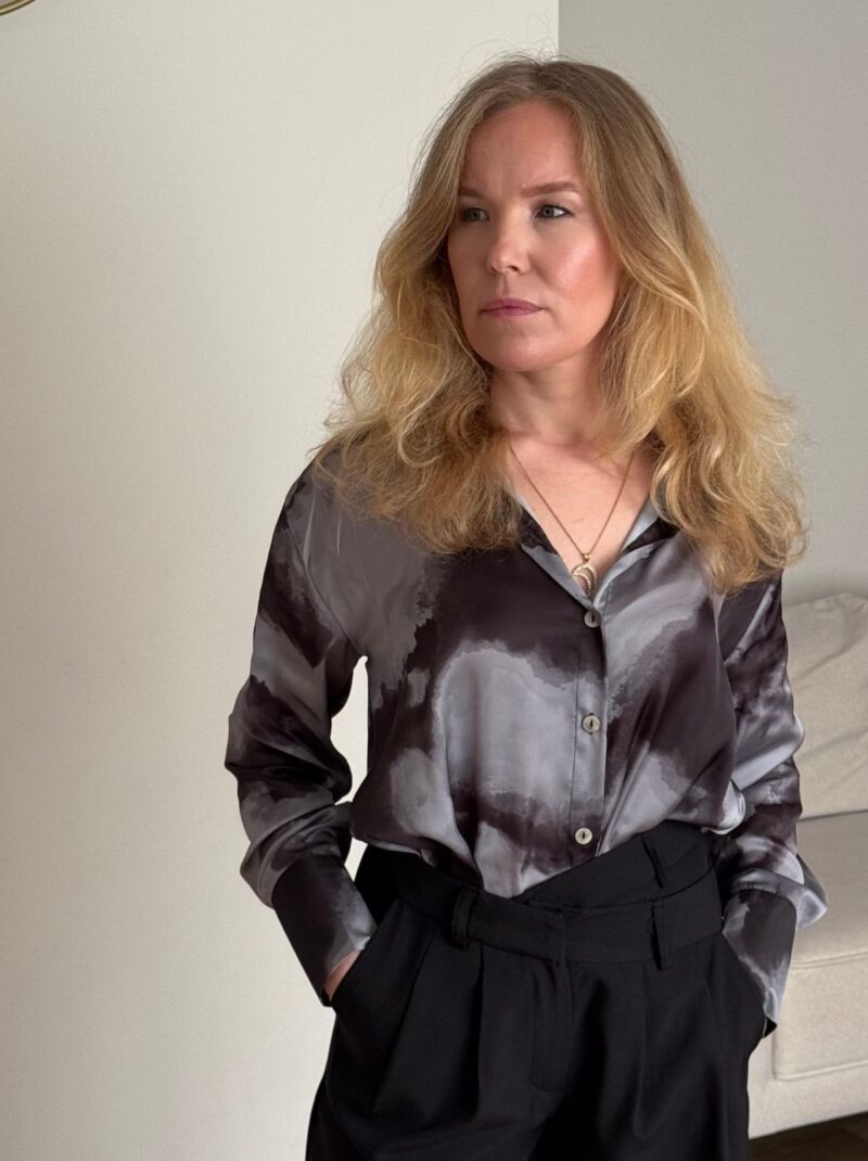 Saten Hawaii Şifon Gömlek Siyah