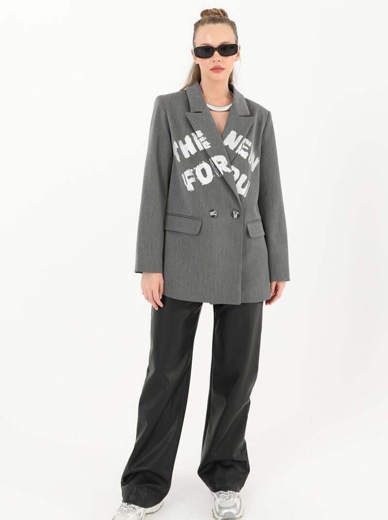 Kadın Yazı Baskılı Blazer Ceket - 31978CKT - Antrasit