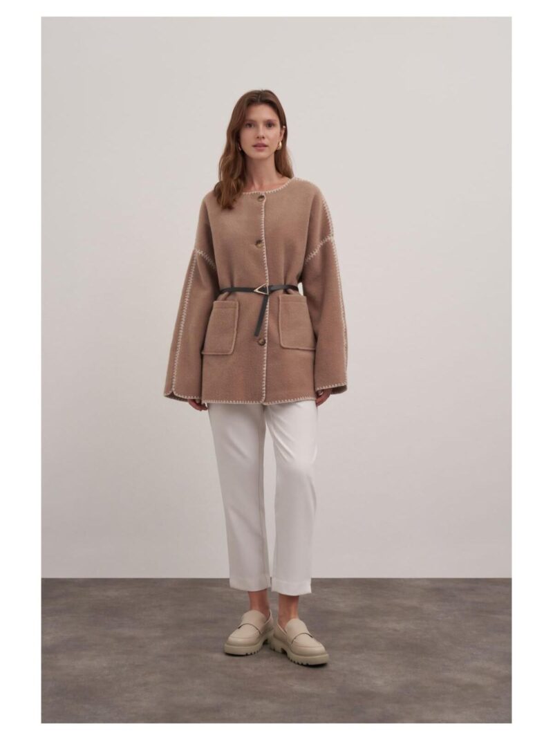 Kadın Vizon Çoban Dikişli Kemerli Kap